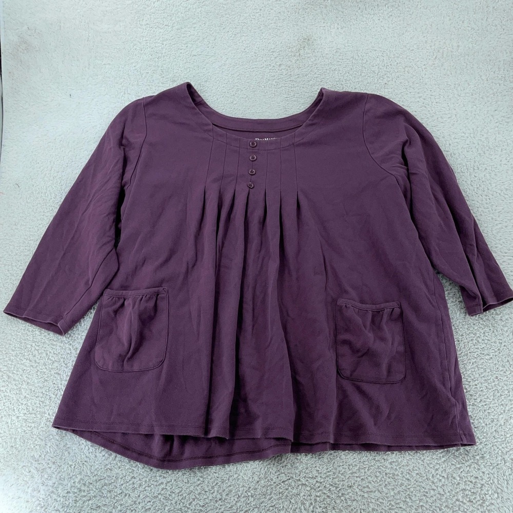 Roaman's Shirt Womens 4X 34/36 Purple Pleated 3/4 Sleeve‎ Pockets A-Line Tunic